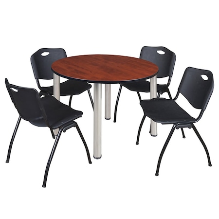 Kee Kee Round Table & Chair Set, Wood, Metal, Plastic Top, Cherry TB48RNDCHBPCM47BK
